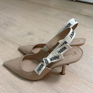 Dior Beige Patent Leather Slingback Pumps with J'ADIOR Strap
